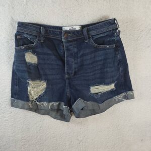 Hollister Women's Cuffed Curvy Ultra High-Rise Mom‎ Jean Shorts Blue Size 11/30